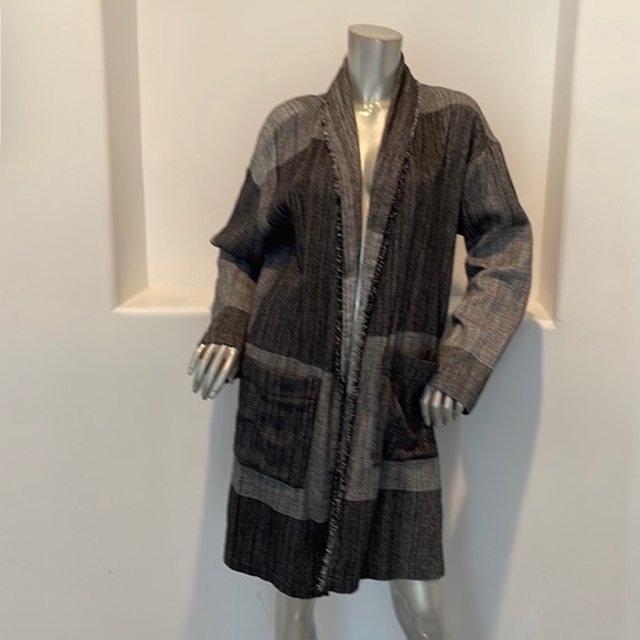 Eileen Fisher Black Organic Cotton Hazy Blocks Shawl Cardigan Jacket Size L/XL - Picture 15 of 15